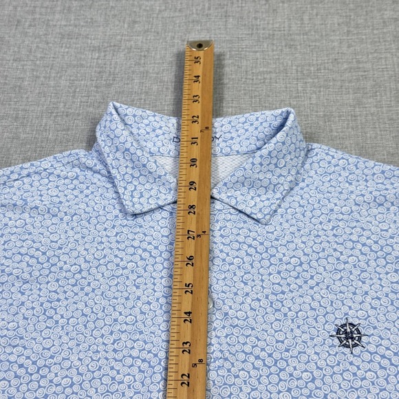 B. Draddy Sport Polo Shirt Mens Medium Blue Geometric Nylon Spandex Collared - Picture 6 of 13